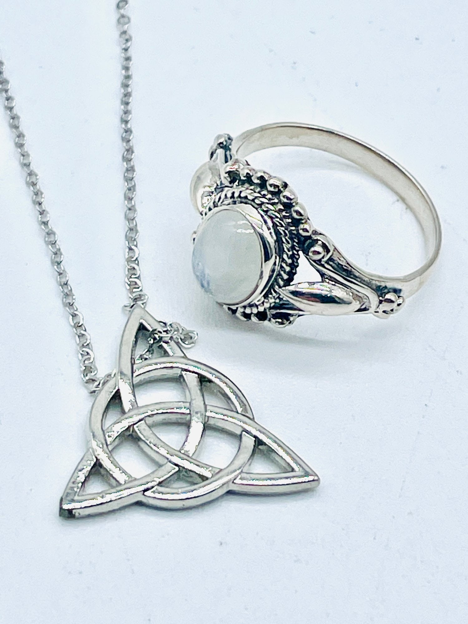 Sterling Ring With Gemstone.  Pendant And Sterling Chain. See Photo For Markings And Ring Size. (1 of 7)