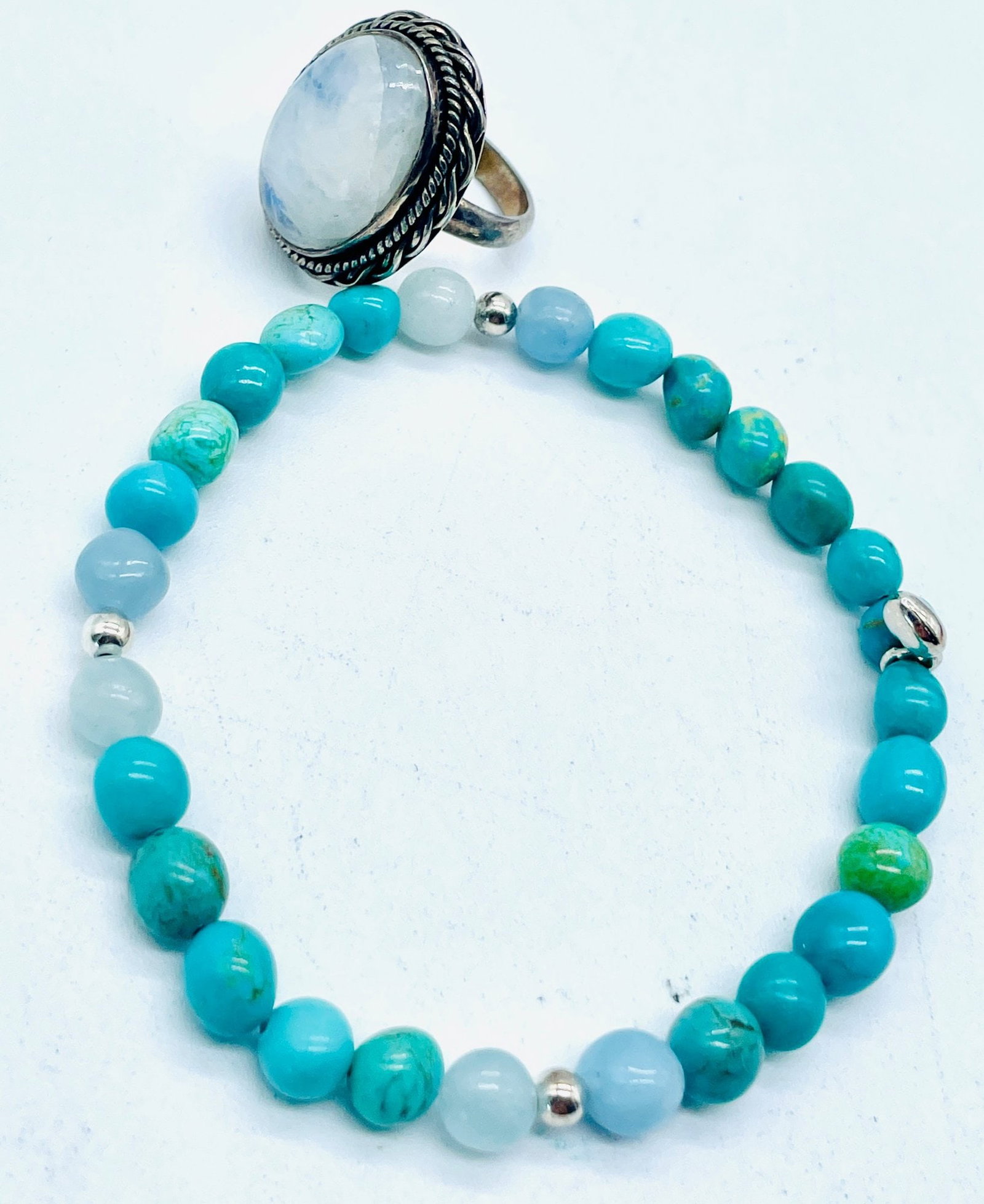 Opal Sterling Ring. Magnet Tested Silver No Markings. See Photo For Size. Blue Beads & Gemstones: Opal Sterling Ring. Magnet Tested Silver No Markings. See Photo For Size. Blue Beads & Gemstones Bracelet.