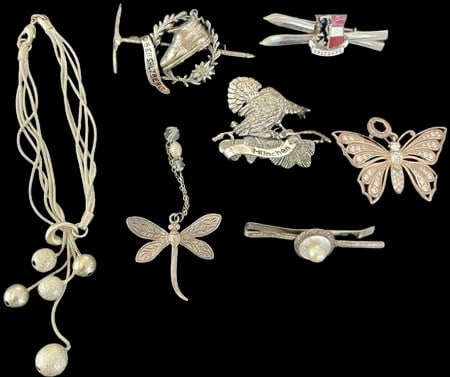 Assorted Silver Items (pins, Bracelet,pearl Bobby Pin.) Sterling Silver Butterfly And Bobby Pin. (1 of 7)