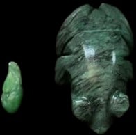 Green Carved Rock Frog And Smaller Crystal Like Rock: Green Carved Rock Frog And Smaller Crystal Like Rock