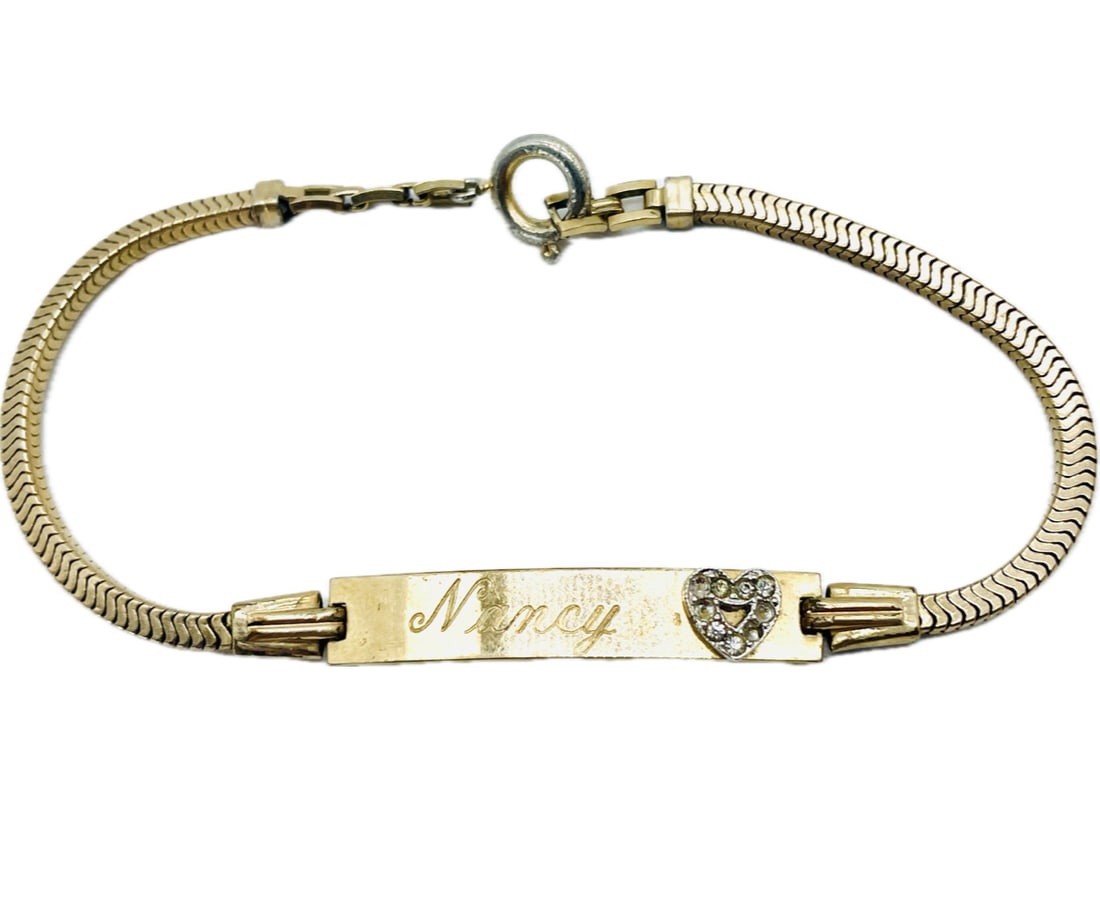 G.F. Bracelet, Engraved Nancy & Heart Gemstones.  (1 of 4)