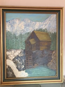 Rustic Mill House By A Waterfall In A Mountainous Landscape, Size: 23.5" Height