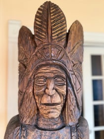 Large Chainsaw Carved "Indian" Sculpture by the Gallagher Family. Native American.