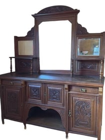 Victorian Carved Oak Mirror-back Sideboard, Size: 86" Height