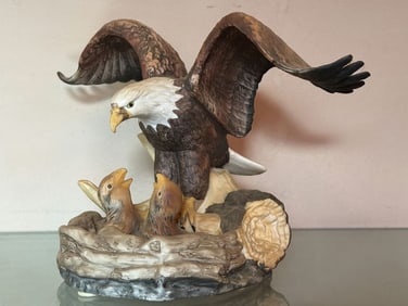 Westminster Ceramic Bald Eagle Figurine With Two Baby Birds In A Nest, Size: 5.5" Height