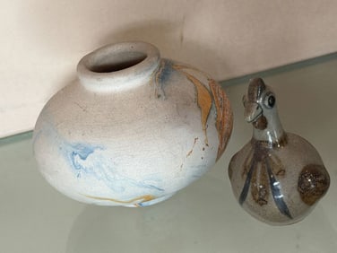 Collection Of Ceramic Pottery, A Vase And A Small Figurine.
