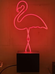 Vintage-Style Neon Flamingo Table Lamp on Black Box Base