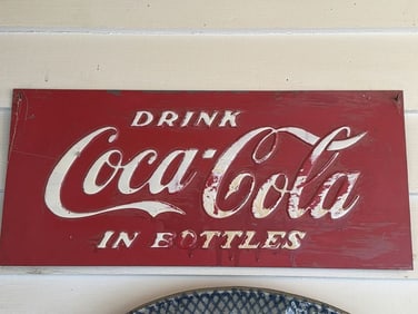 Drink Coca-Cola In Bottles, Advertising Sign. Size: 21x10 Inches