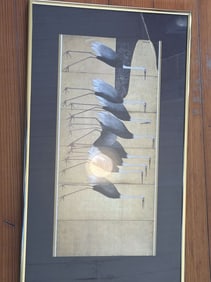 Framed Japanese-Style Crane Illustration, Size: 25" Height