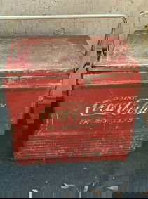 Red Metal Coca-Cola Ice Chest Cooler, Size:  16x12x17.5 Inches