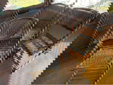 Scorched Bamboo And Rattan Folding Side Chairs.