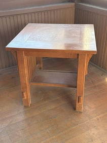 Arts & Crafts Mission School Oak Lamp Table, Size: 25x25x22.5 Inches