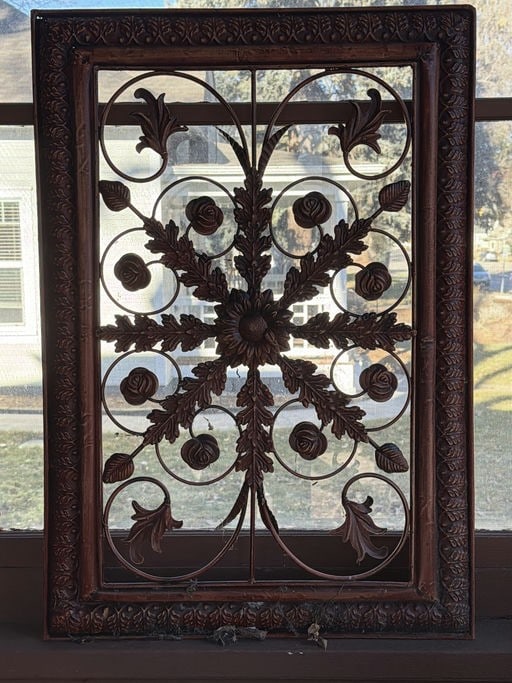 Wrought Iron Wall Hanging With A Floral And Leaf Motif (1 of 2)