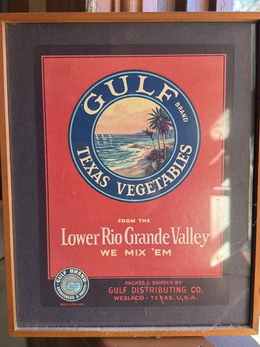 Gulf Brand Texas Vegetables Crate Label, Size: 11.5" Height: Gulf Brand Texas Vegetables Crate Label, Size: 11.5" Height