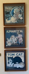 Set Of 3 Framed California Citrus Crate Labels: Emerald, Alphabetical, & Tom Cat, Size: 12" Height