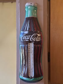 Metal Coca-Cola Bottle Advertising Thermometer Sign. Size: 15" Height
