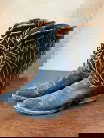 Black Leather Western Cowboy Boots with White Stitching Size 9B