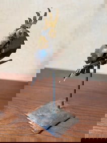 Brutalist Welded Metal Cockatoo Sculpture on Perch Stand