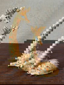 Ceramic Giraffe Pair Figurine Mother and Calf Signed Mary