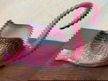 Pink and Black Ceramic Swan Planter Figurine