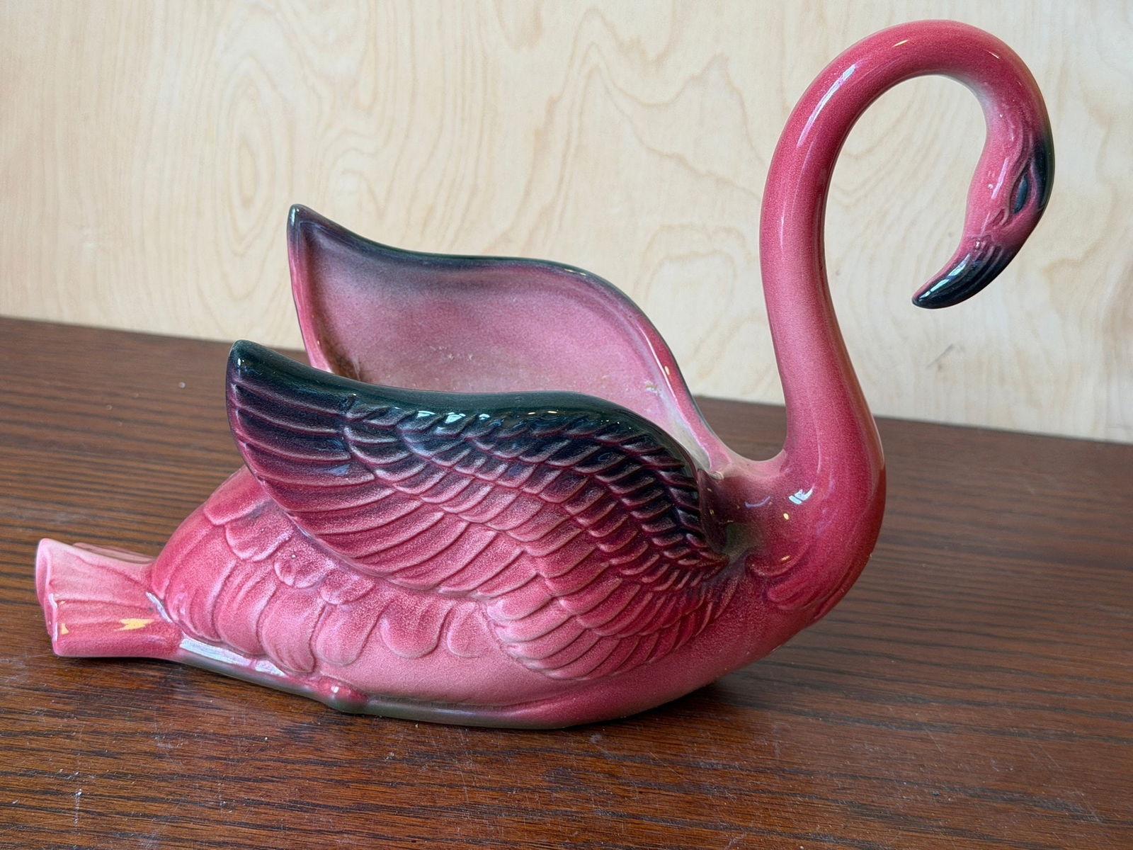Pink and Black Ceramic Swan Planter Figurine (1 of 5)
