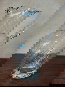 Etched Floral Glass Water Pitcher with Ice Lip
