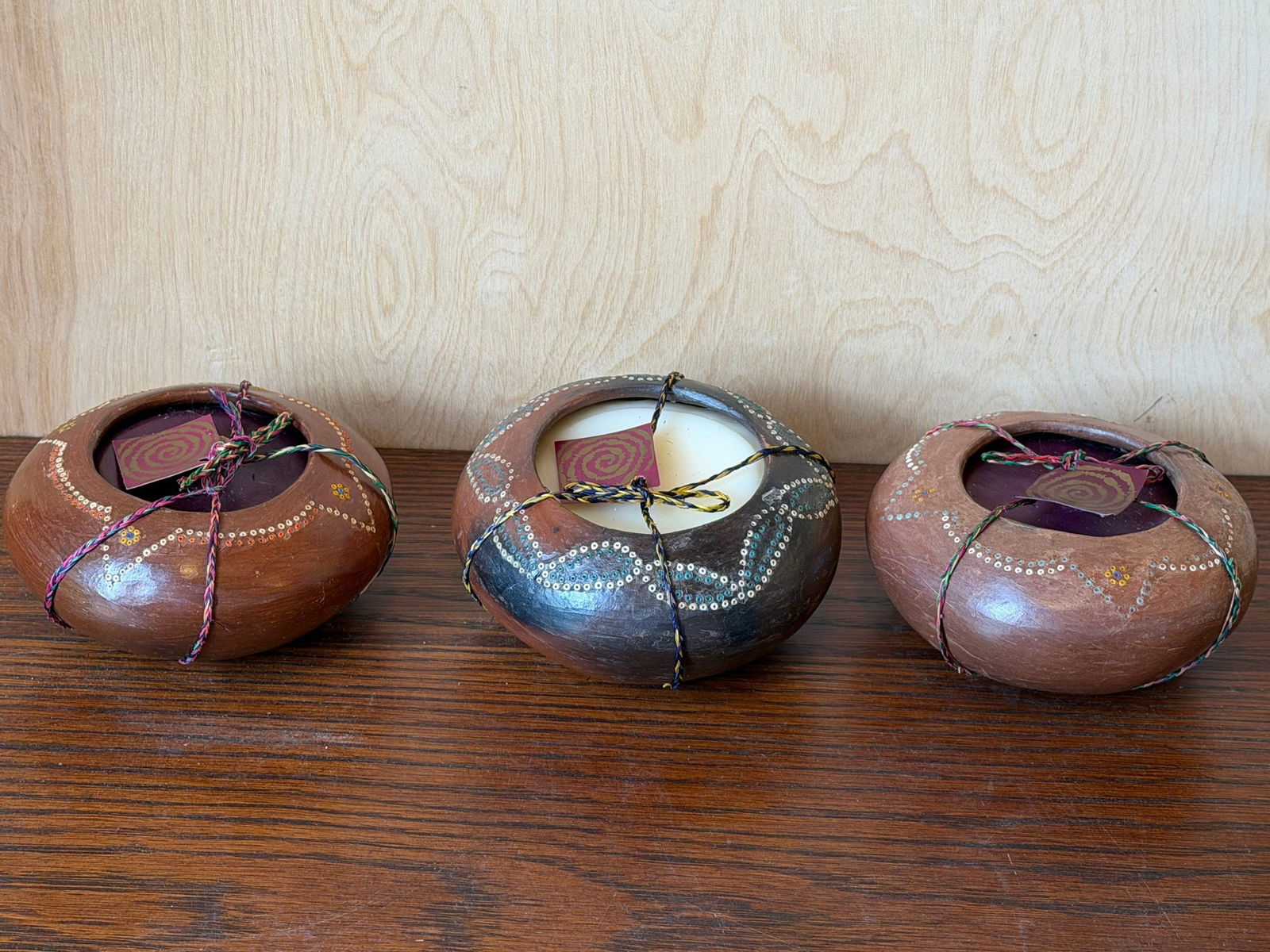 Vintage Swaziland Handmade Clay Pot Candles Set (1 of 4)