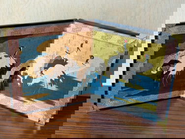 Vintage Japanese Two-Panel Tabletop Screen (By?bu) with Crane Motif