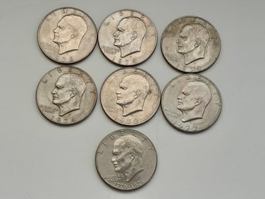 Mixed Lot of (7) Eisenhower Dollar Coins (1971–1978) including Bicentennial Issue