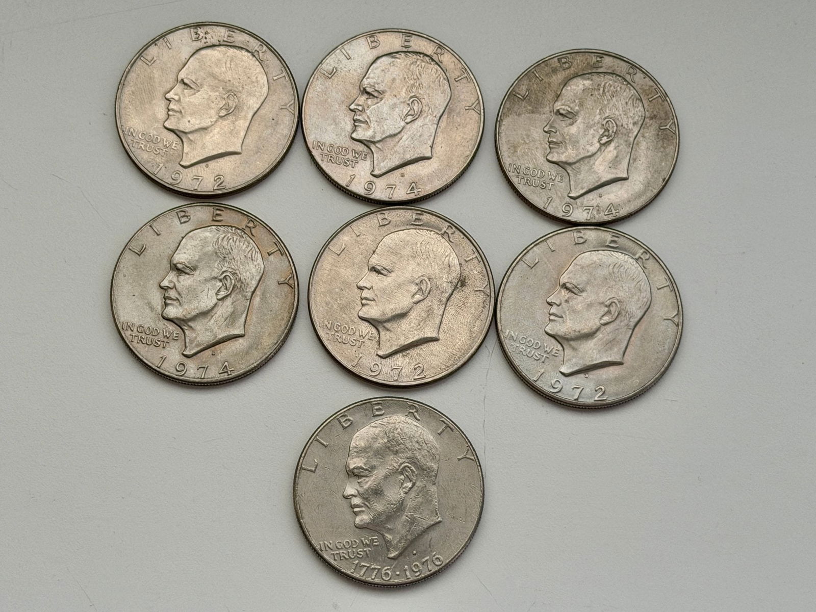 Mixed Lot of (7) Eisenhower Dollar Coins (1971–1978) including Bicentennial Issue (1 of 2)