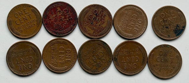 Mixed Lot of (10) Lincoln Wheat Cents (Circulated Dates)