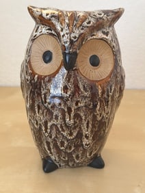 Vintage Brown Ceramic Owl Figurine With Textured Detailing