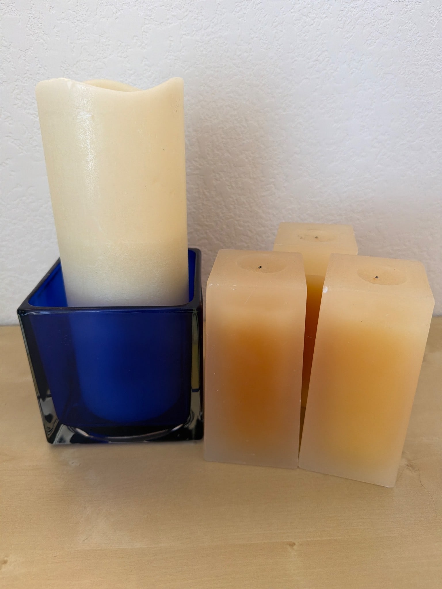 Wax Candles with Blue Glass Holder (1 of 1)