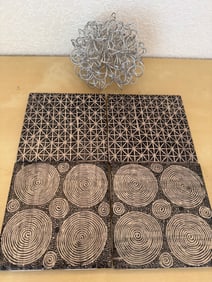 Decorative Mexican Tiles with Metal Wire Sculpture