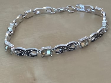 Silver Bracelet with Citrine Gemstones and Marcasite Accents