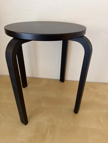 IKEA Black Wooden Stool with Round Top and Curved Legs