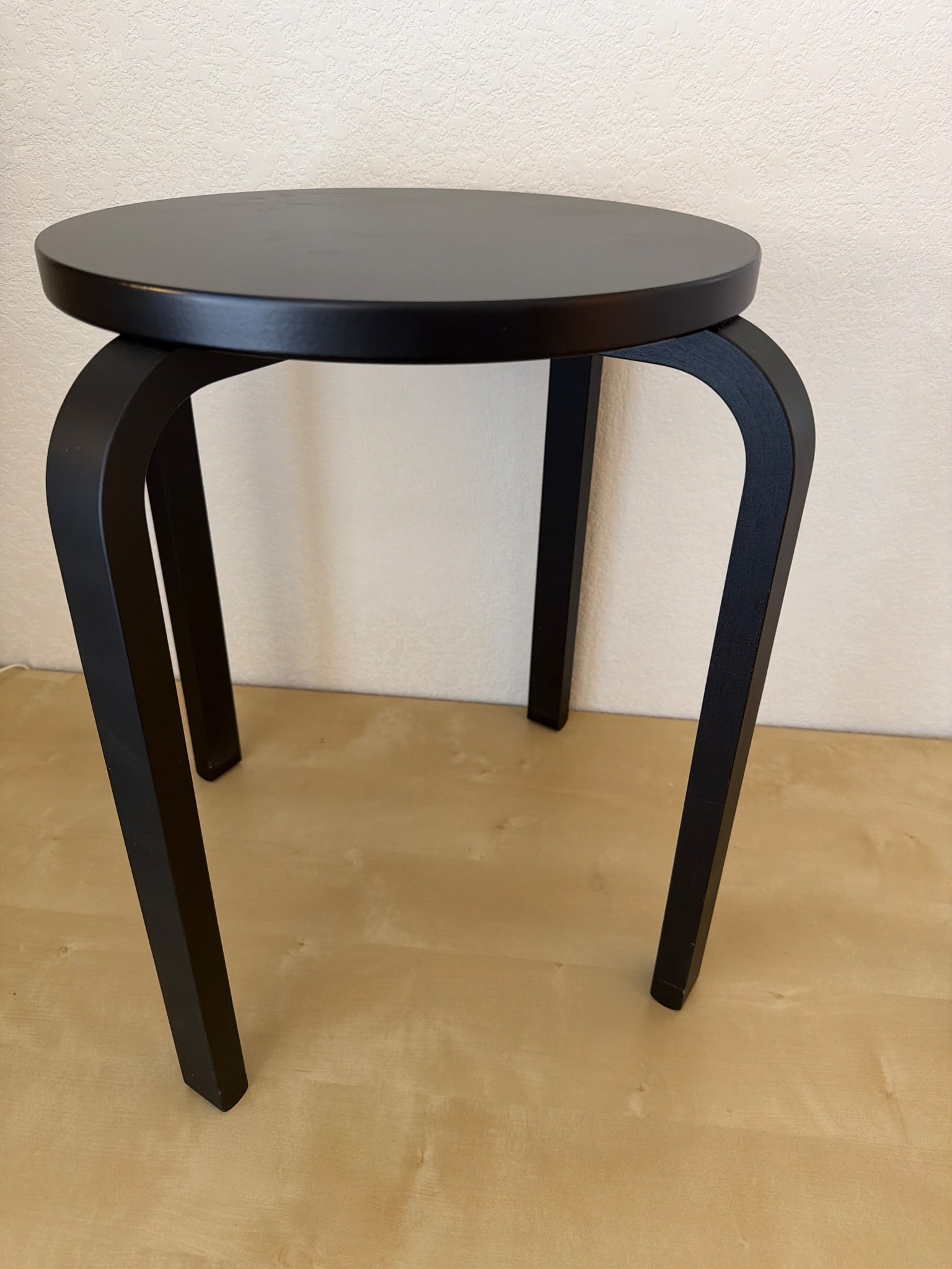 IKEA Black Wooden Stool with Round Top and Curved Legs (1 of 2)