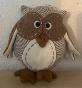 Vintage-Inspired Fabric Owl Doorstop with Herringbone Pattern