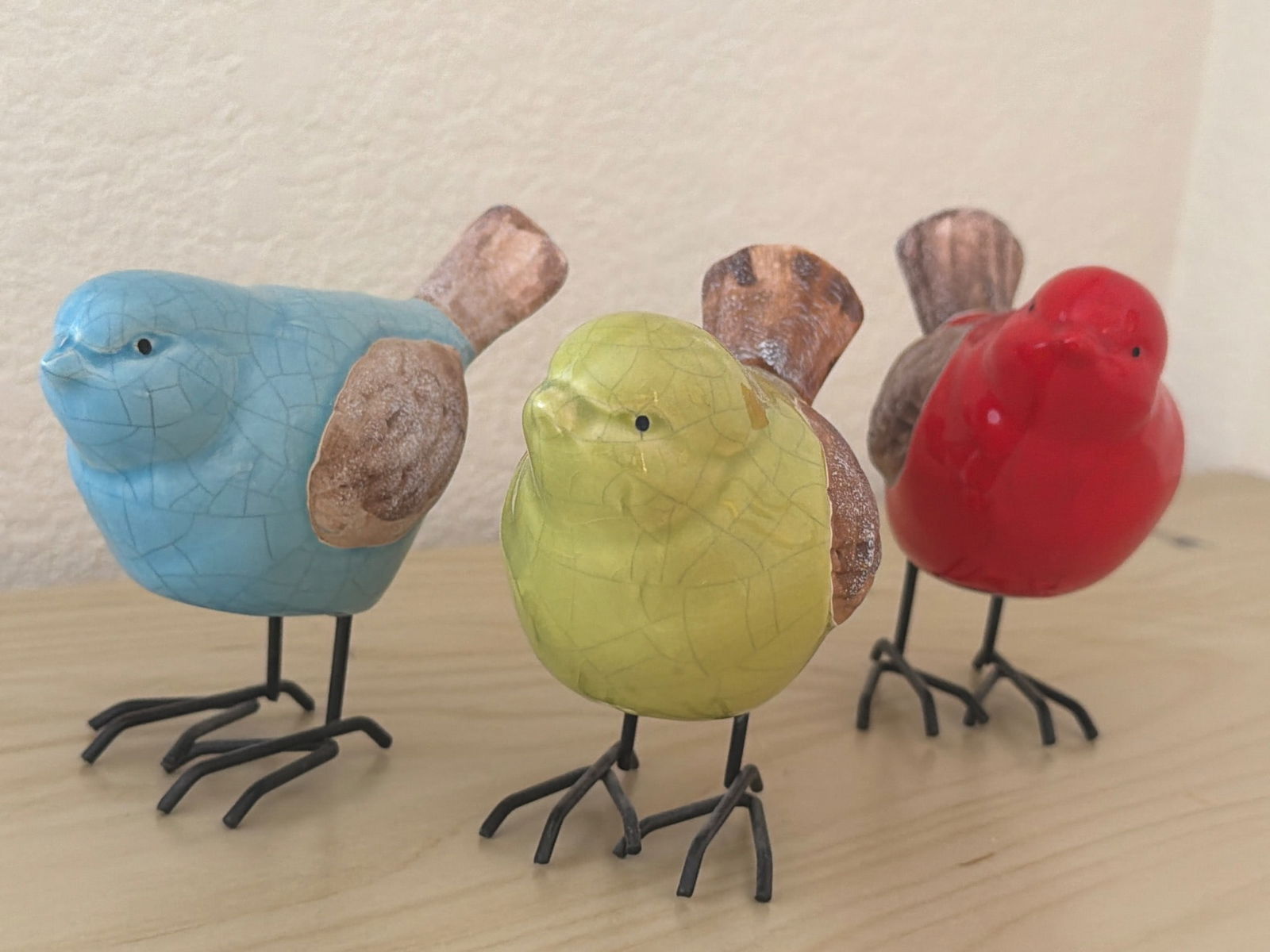 Three Handcrafted Wooden Decorative Birds With Metal Legs (1 of 2)