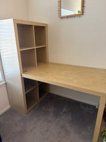 Two-Tone Wooden Bookshelf Desk Combo