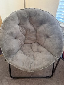 Gray Tufted Circular Accent Chair with Black Metal Frame