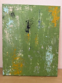 Abstract Green and Yellow Mixed Media Artwork on Canvas