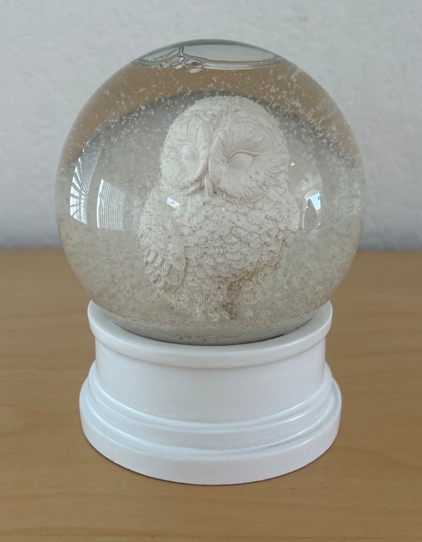 Glass Snow Globe With White Owl Figurine on White Base (1 of 3)