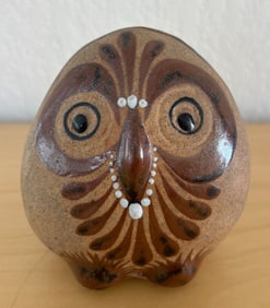Vintage Handcrafted Ceramic Owl Figurine With Painted Details