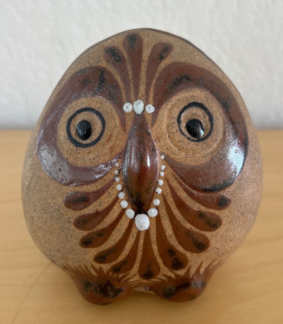 Vintage Handcrafted Ceramic Owl Figurine With Painted Details (1 of 3)
