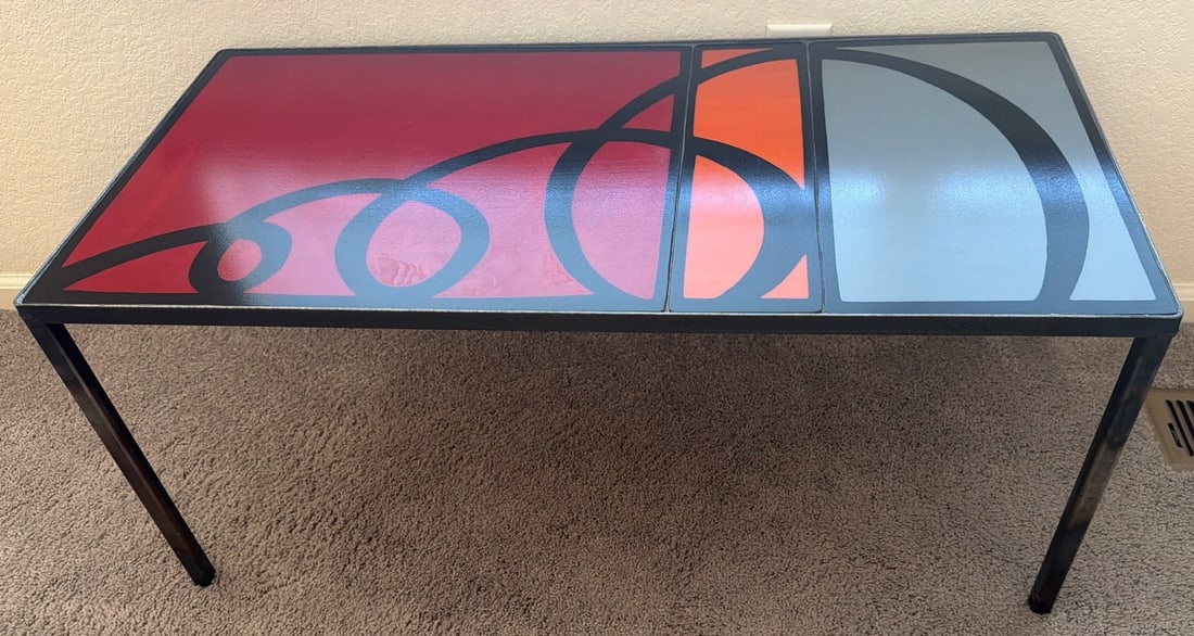 Modern Rectangular Glass-Top Table With Abstract Design (1 of 3)