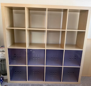 Ikea Wooden Cube Storage Unit With Purple Cubic Doors