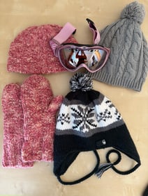 Winter Accessories Including Hats, Mittens, and Ski Goggles