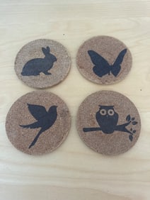 4 Mainstays Cork Coasters With Animal Silhouettes