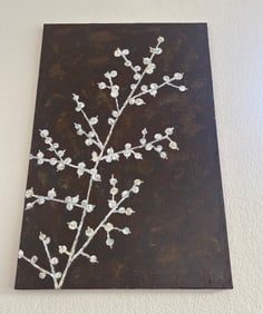 Floral Branch Painting on Canvas With Wooden Frame